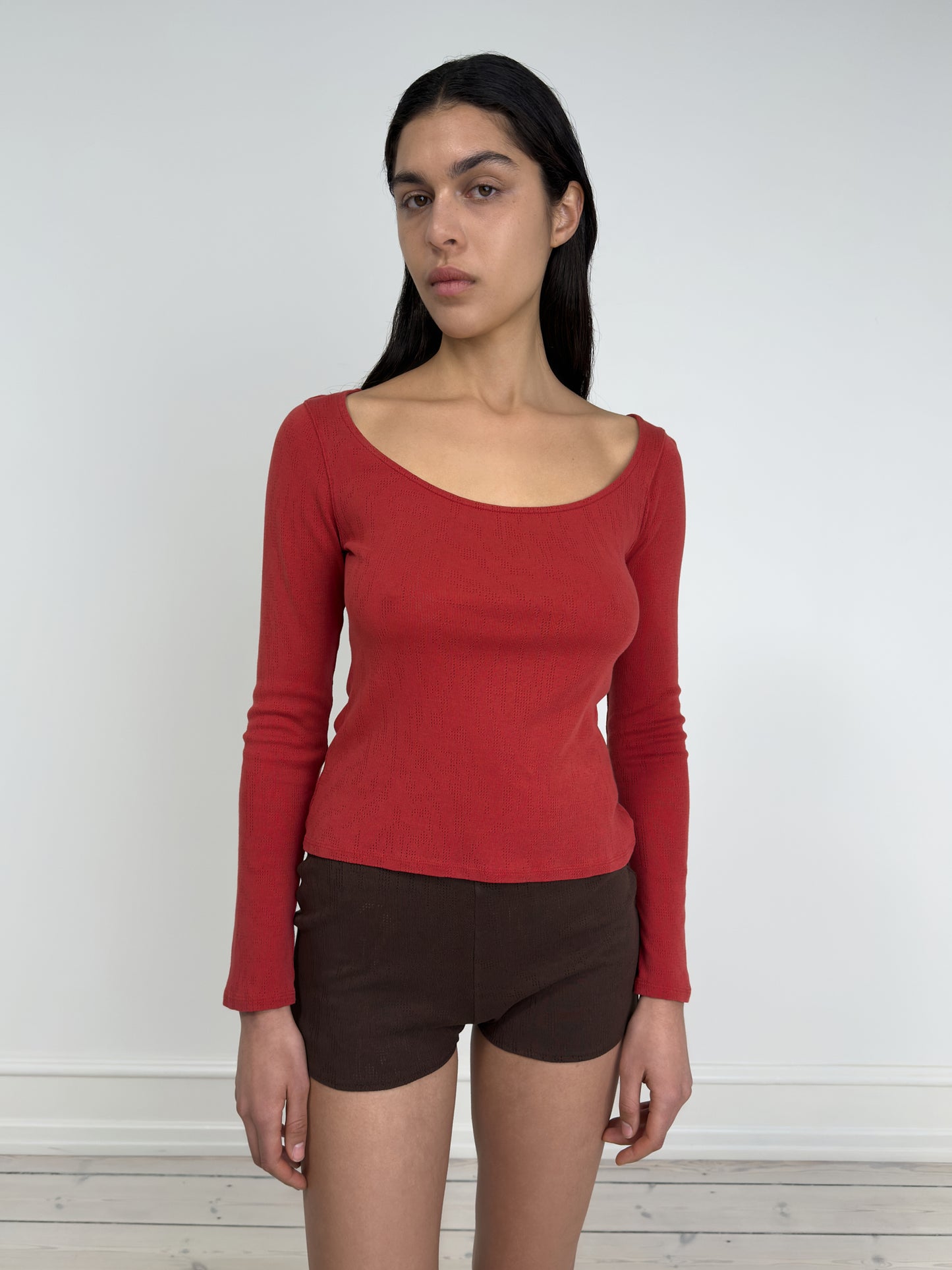 Long Sleeved T-Shirt With Deep Neckline, Poppy