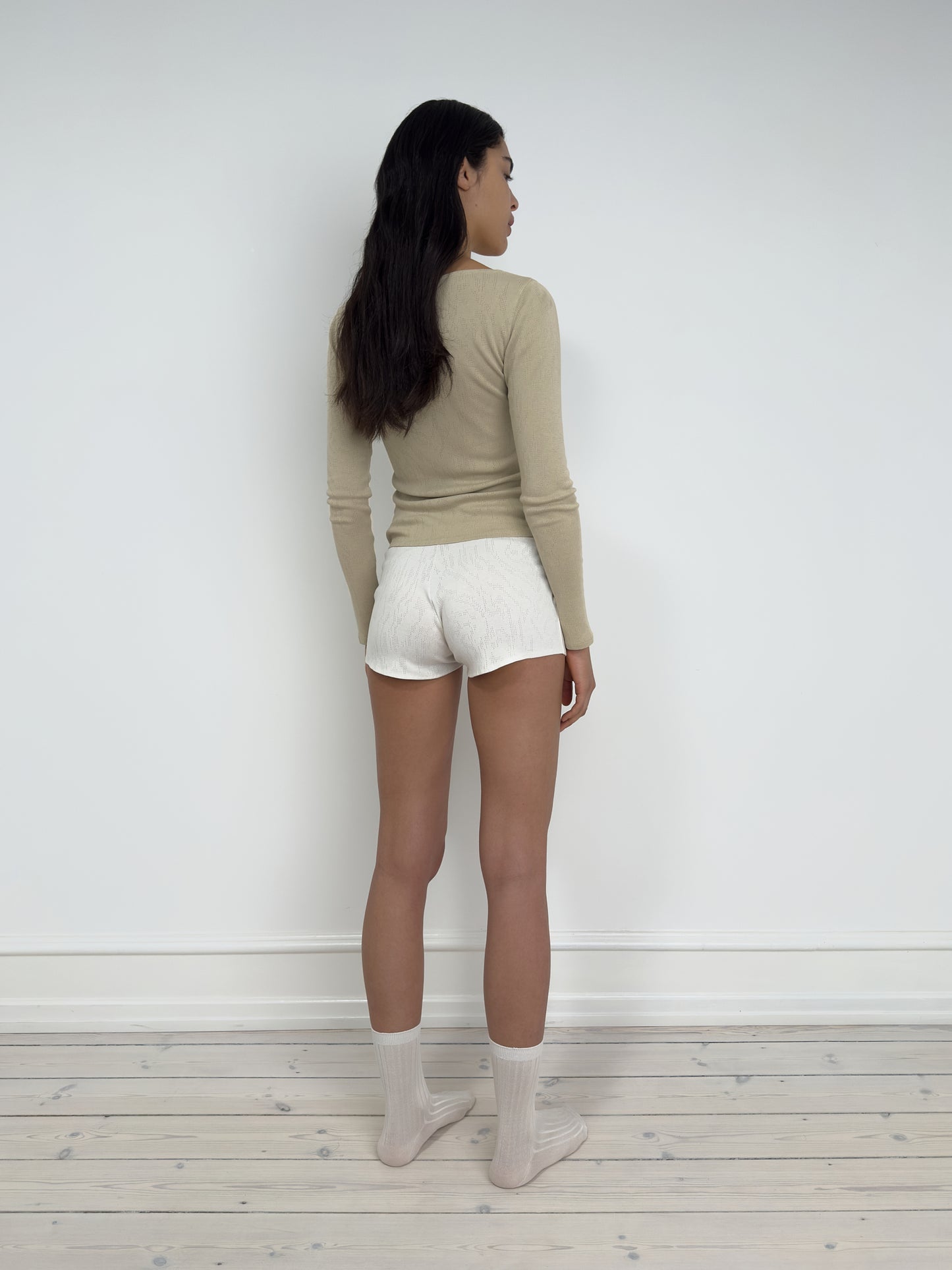 Long Sleeved T-Shirt With Deep Neckline, Sage