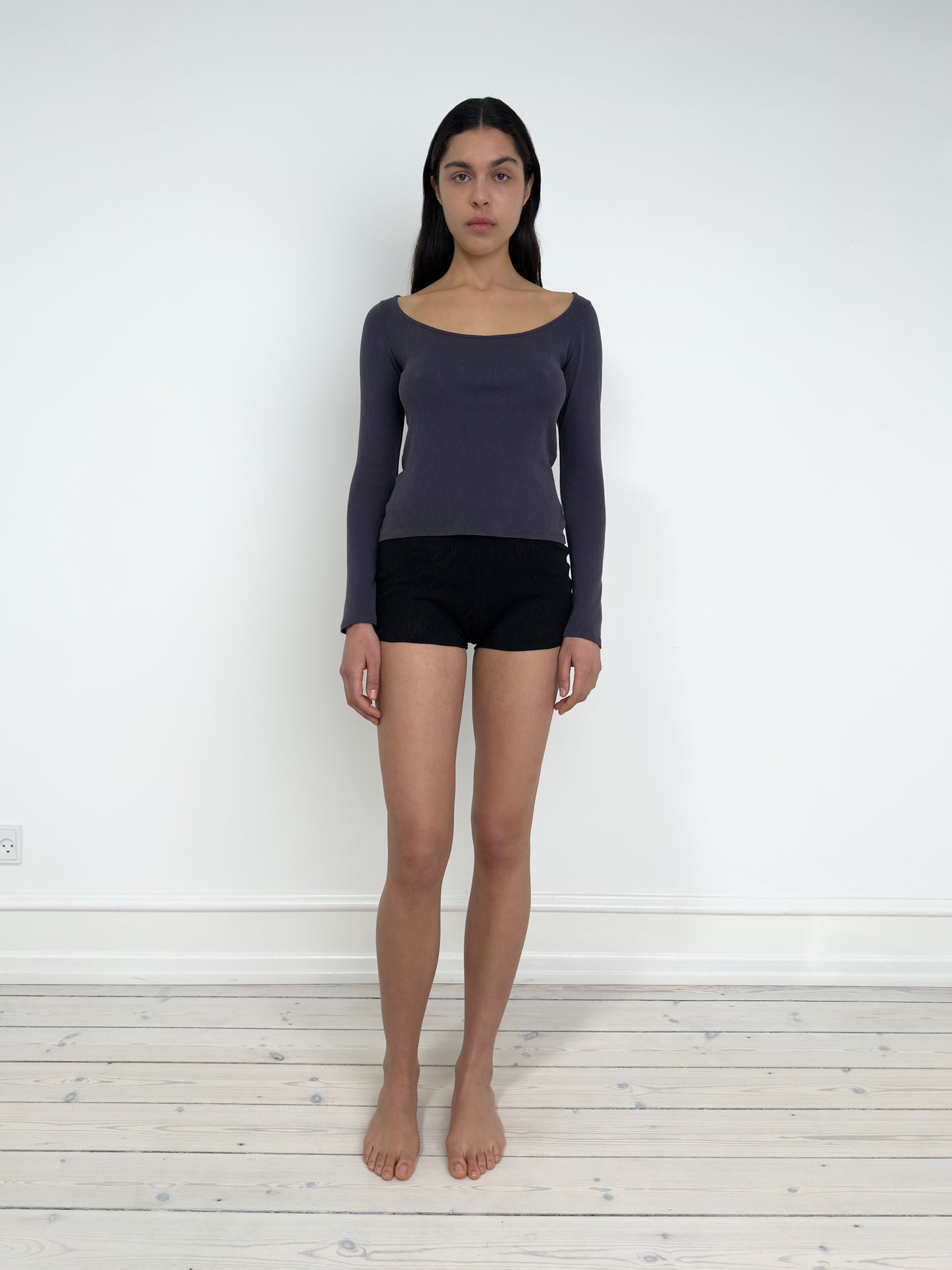 Long Sleeved T-Shirt With Deep Neckline, Flint