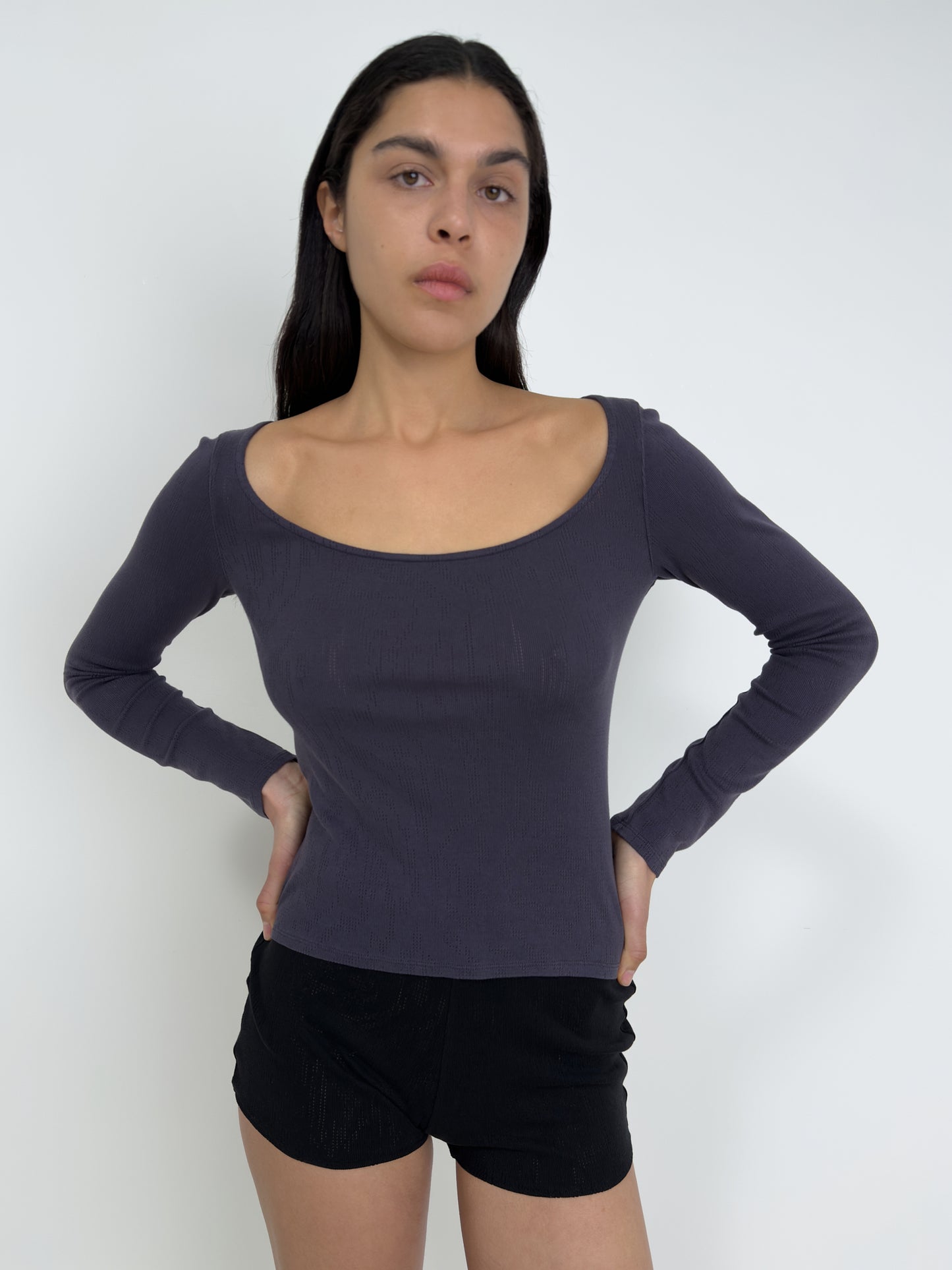 Long Sleeved T-Shirt With Deep Neckline, Flint