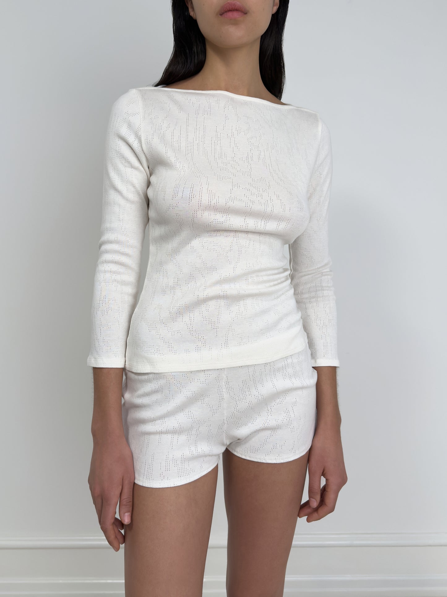 Blouse with Boat Neck and 3/4 Sleeves, Ivory