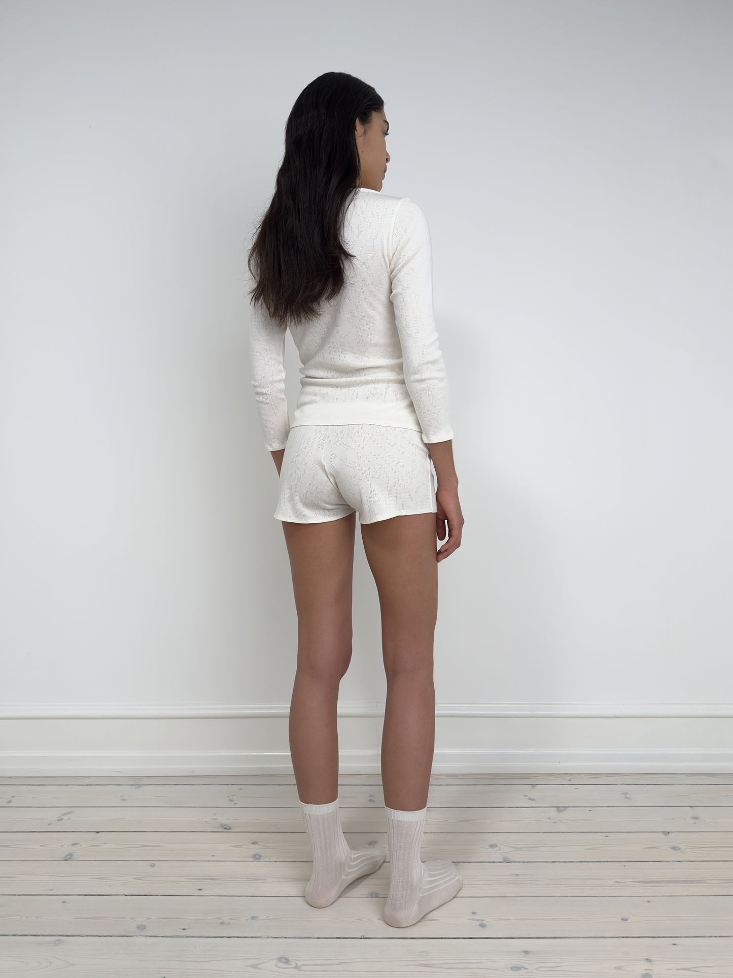 Blouse with Boat Neck and 3/4 Sleeves, Ivory