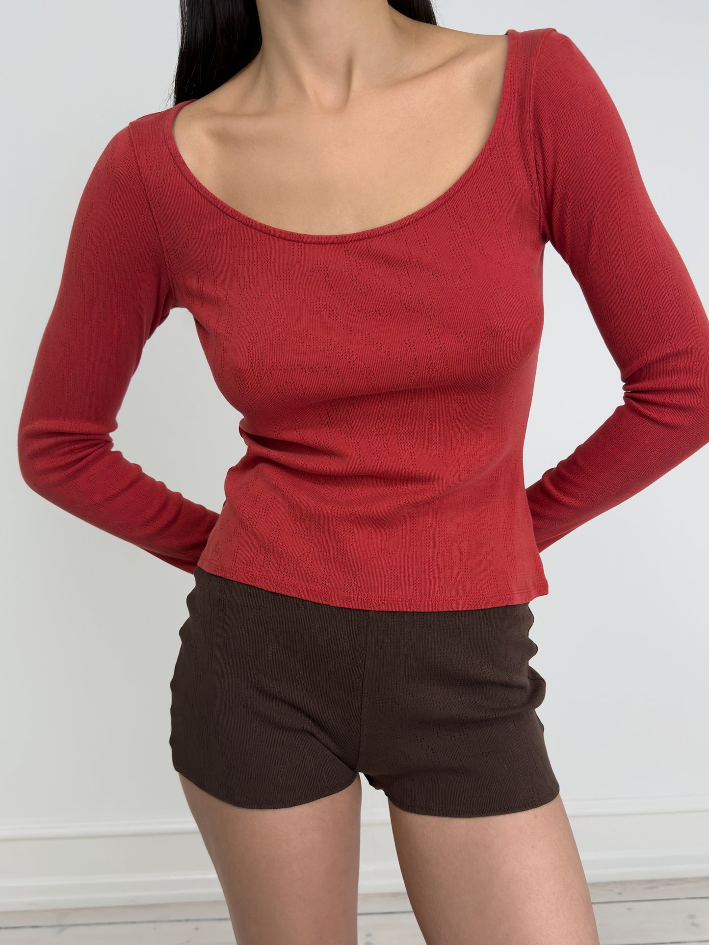 Long Sleeved T-Shirt With Deep Neckline, Poppy