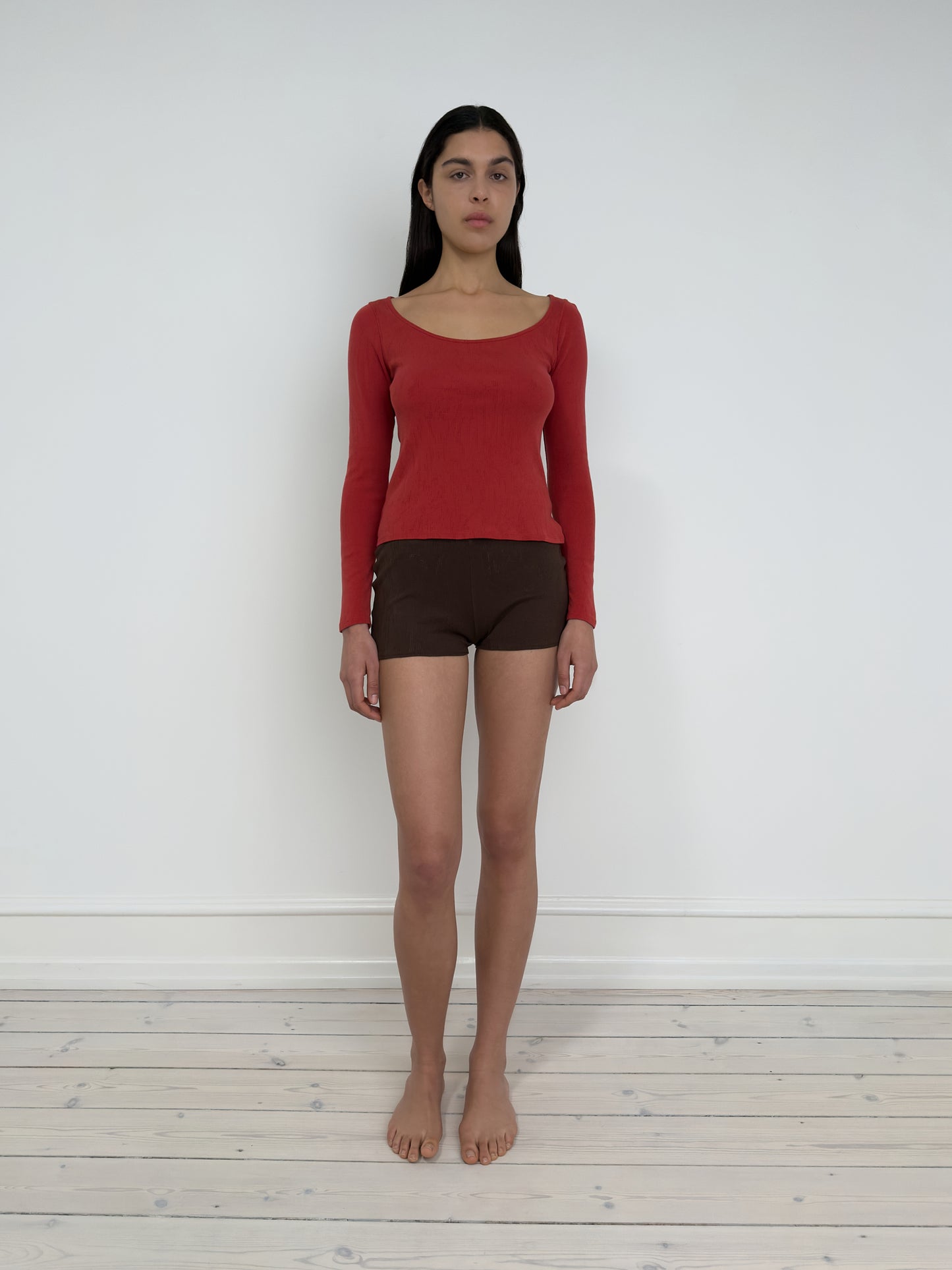 Long Sleeved T-Shirt With Deep Neckline, Poppy