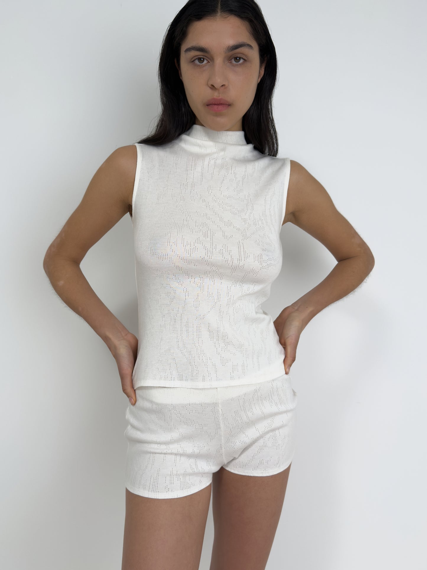 Sleeveless Mock Neck Top, Ivory