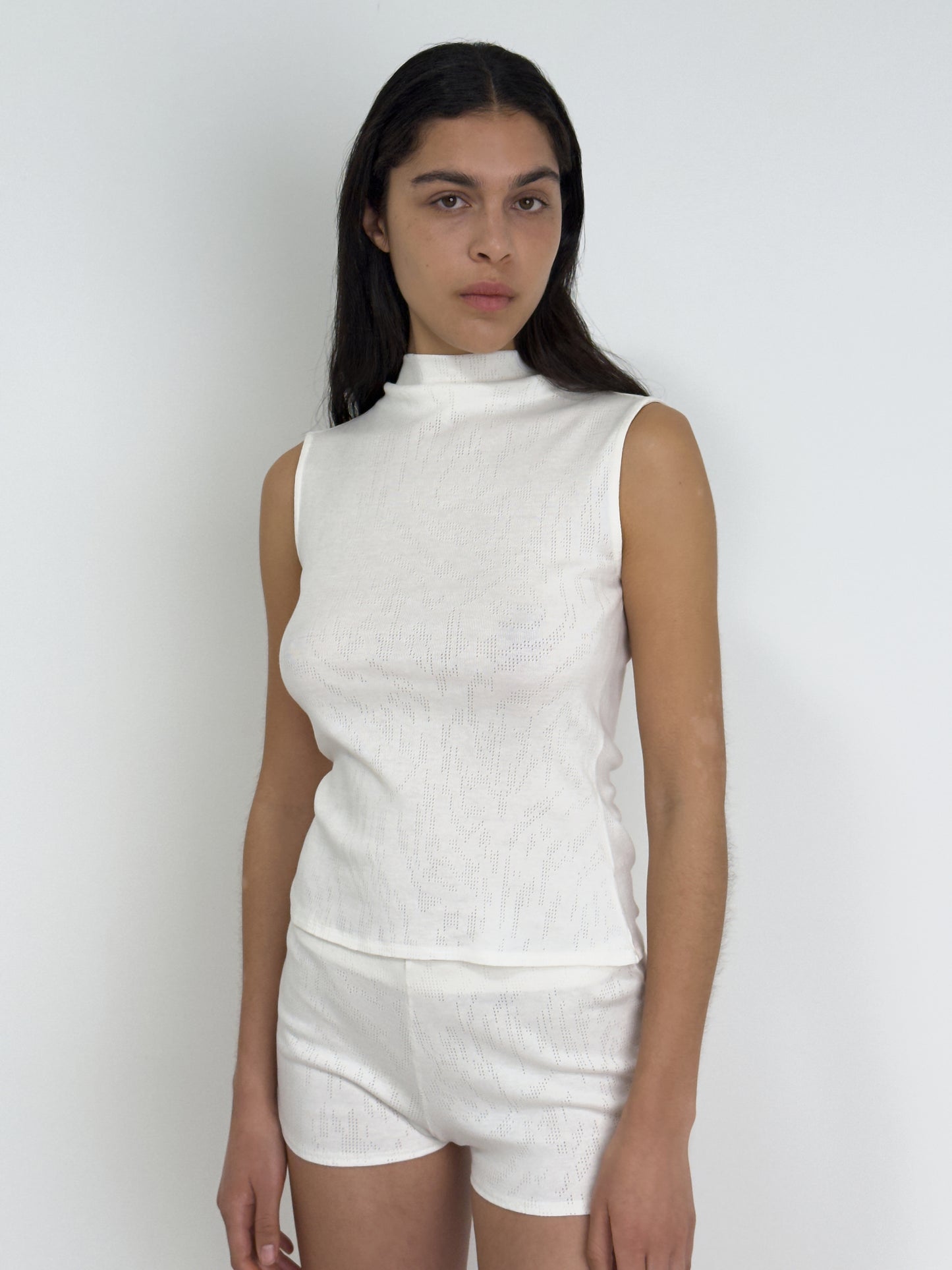 Sleeveless Mock Neck Top, Ivory