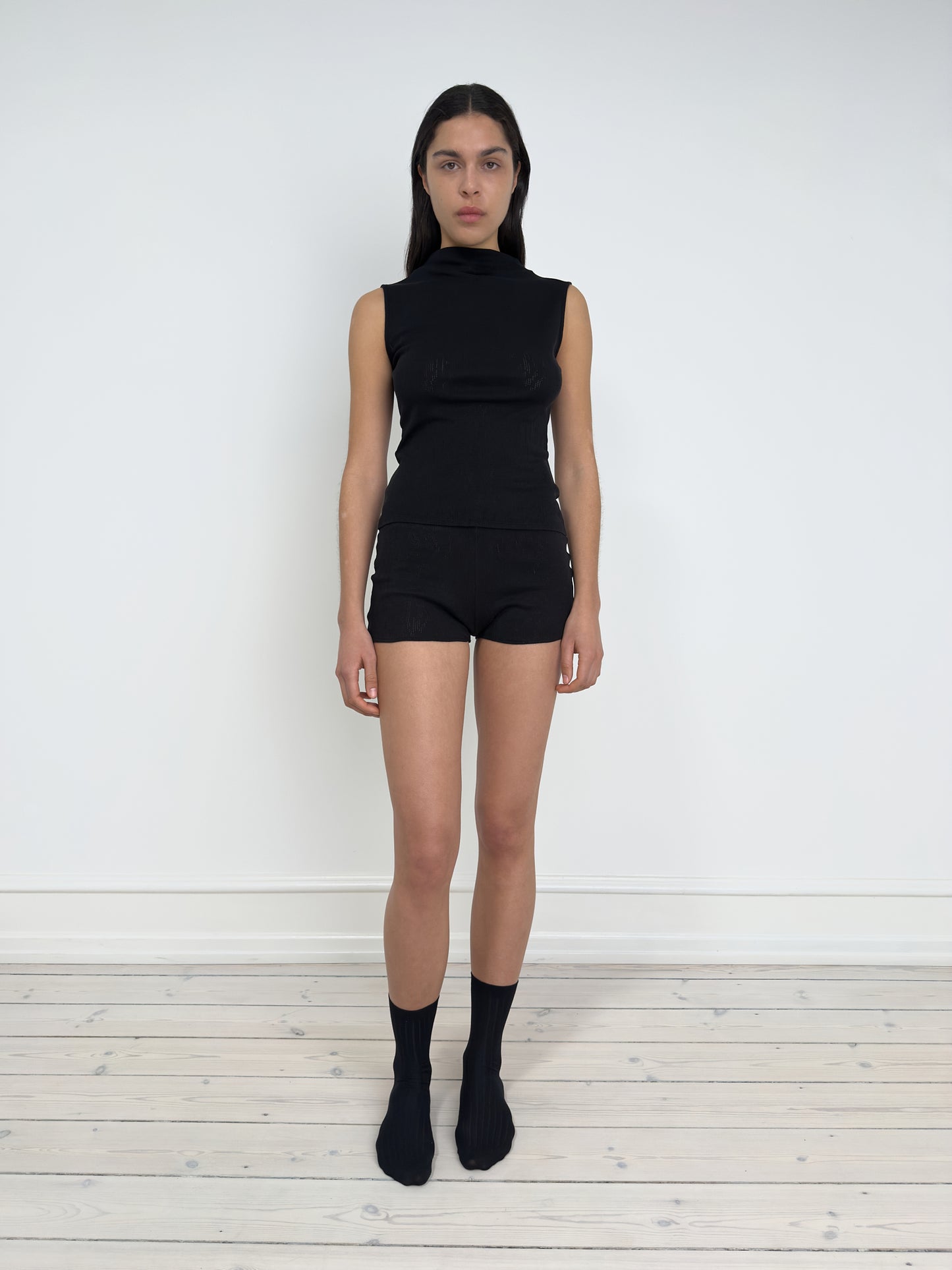 Sleeveless Mock Neck Top, Black