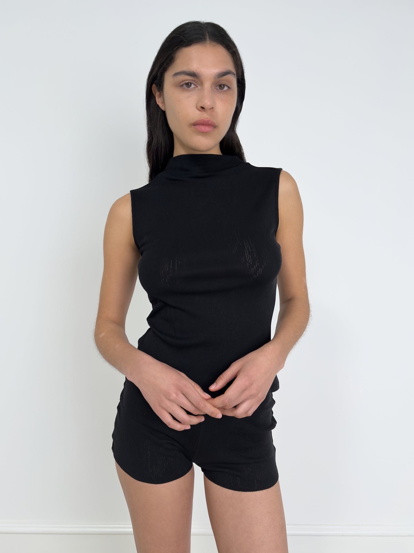 Sleeveless Mock Neck Top, Black