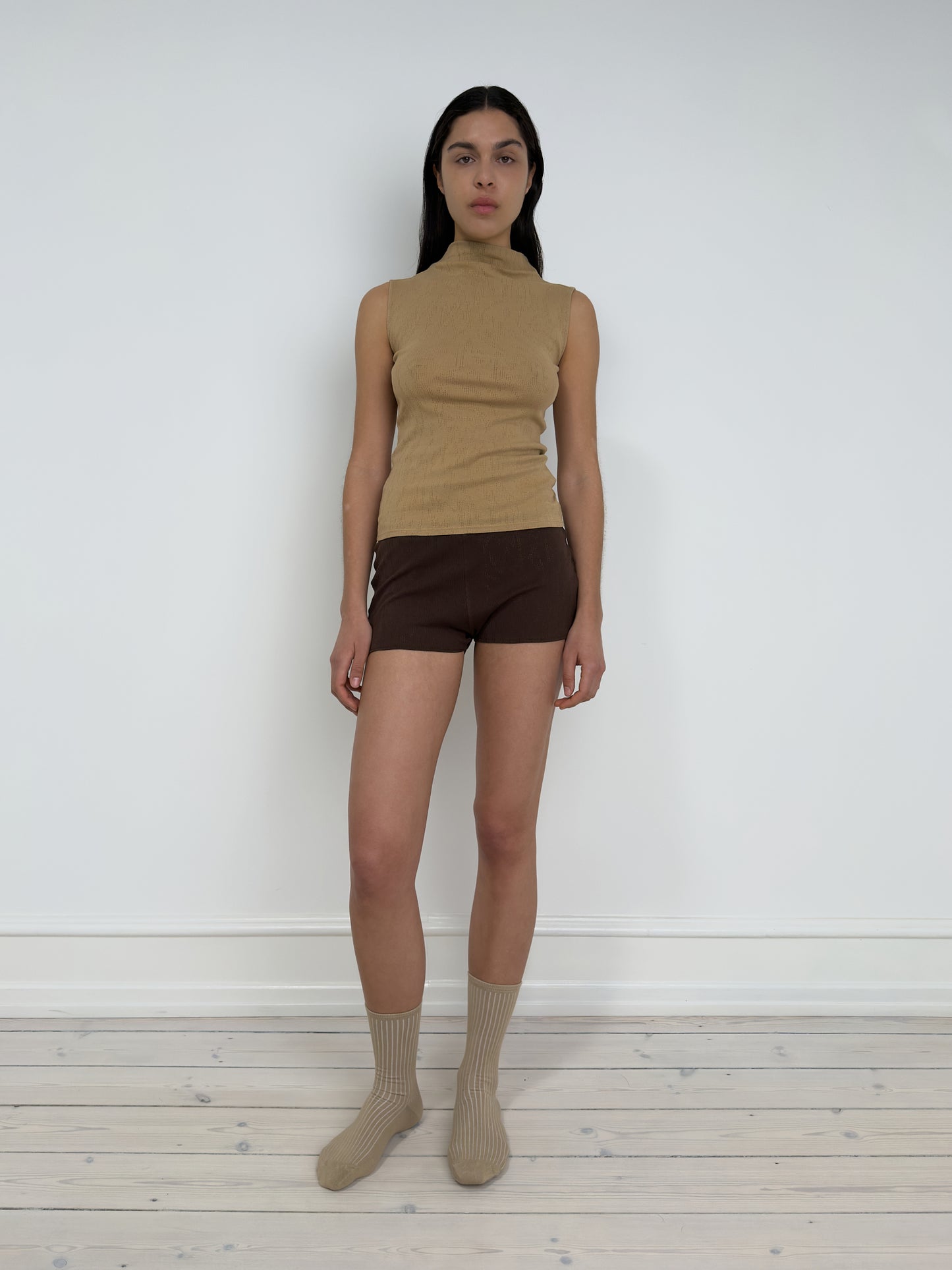 Sleeveless Mock Neck Top, Camel
