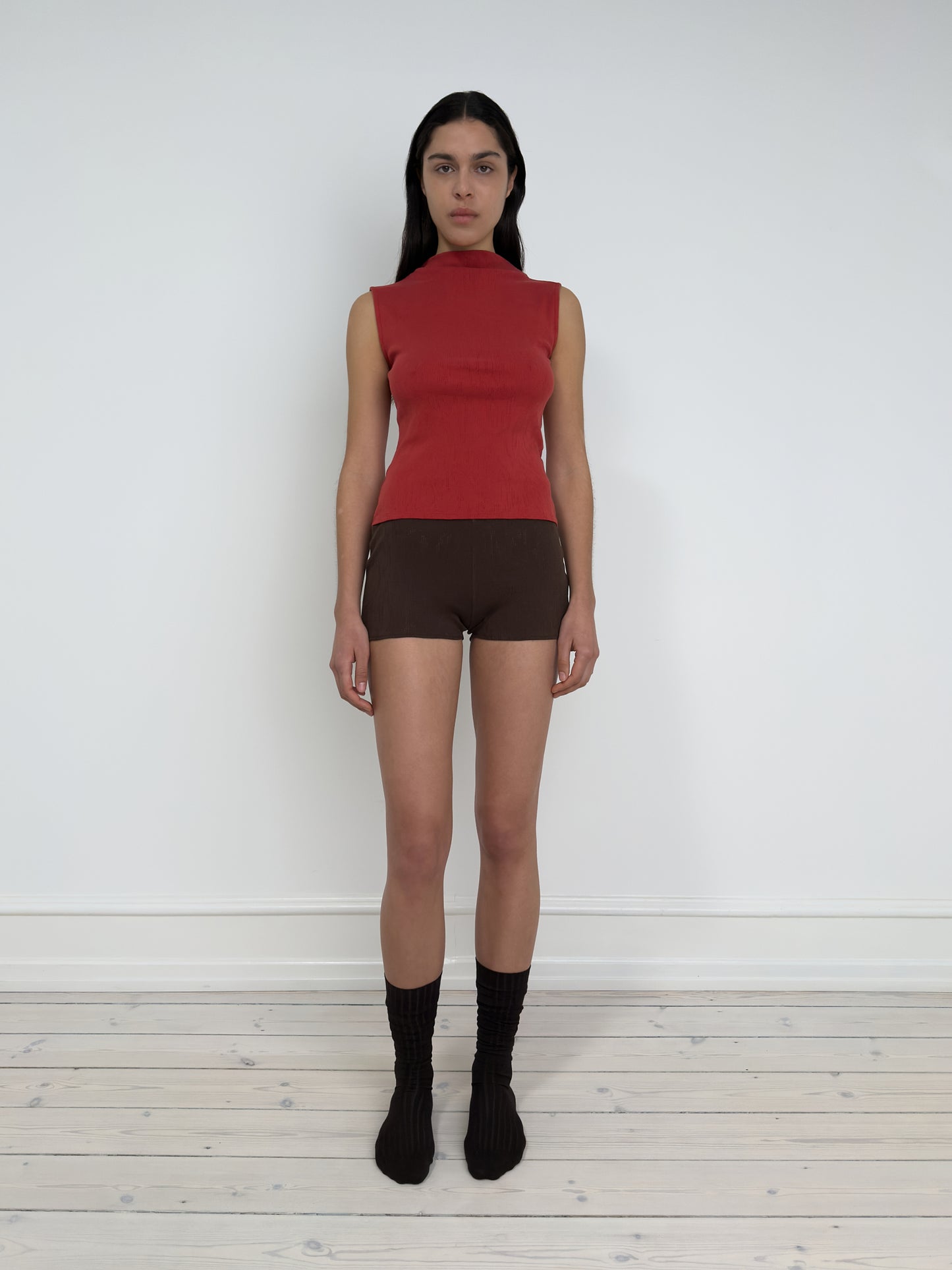 Sleeveless Mock Neck Top, Poppy