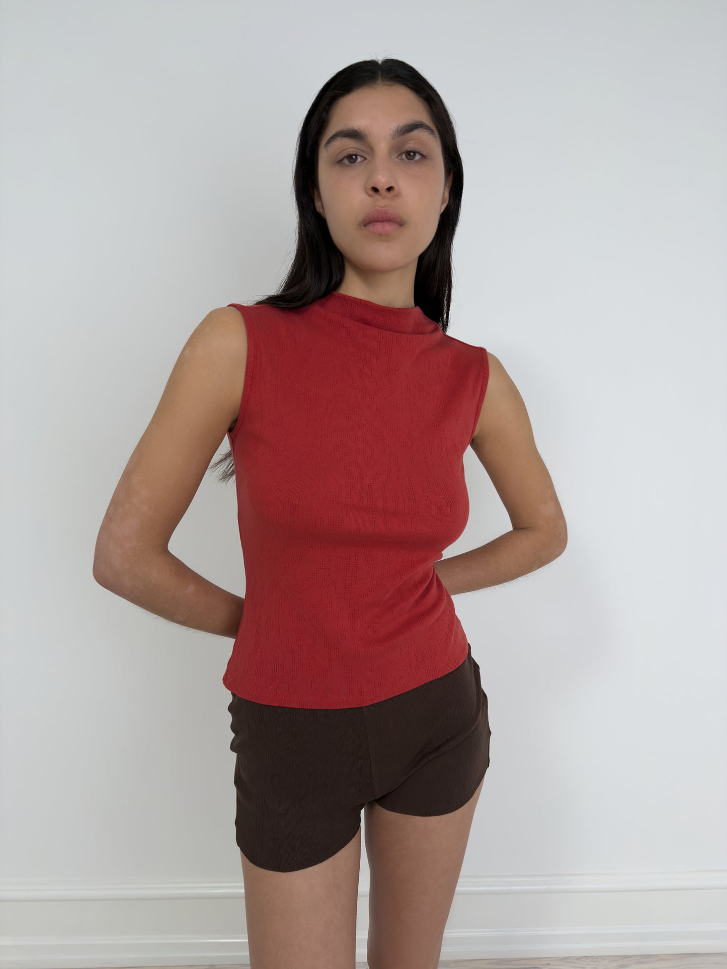 Sleeveless Mock Neck Top, Poppy