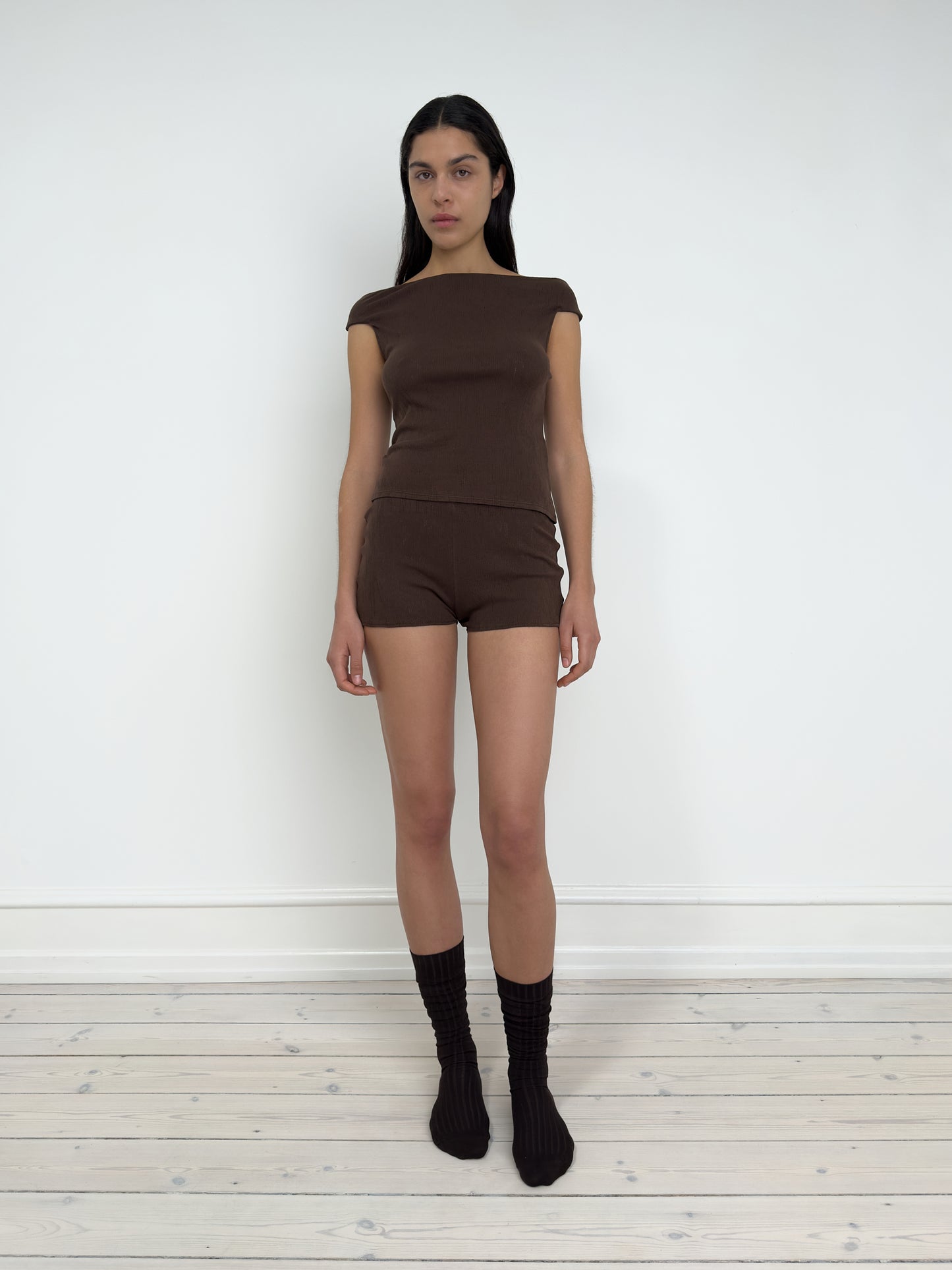 Off-the-Shoulder Top, Dark Brown