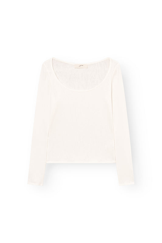 Long Sleeved T-Shirt With Deep Neckline, Ivory