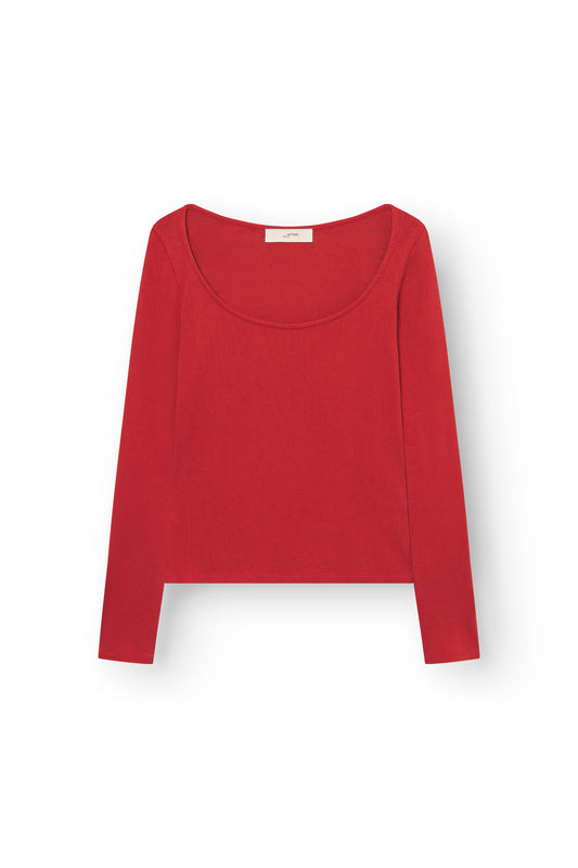 Long Sleeved T-Shirt With Deep Neckline, Poppy