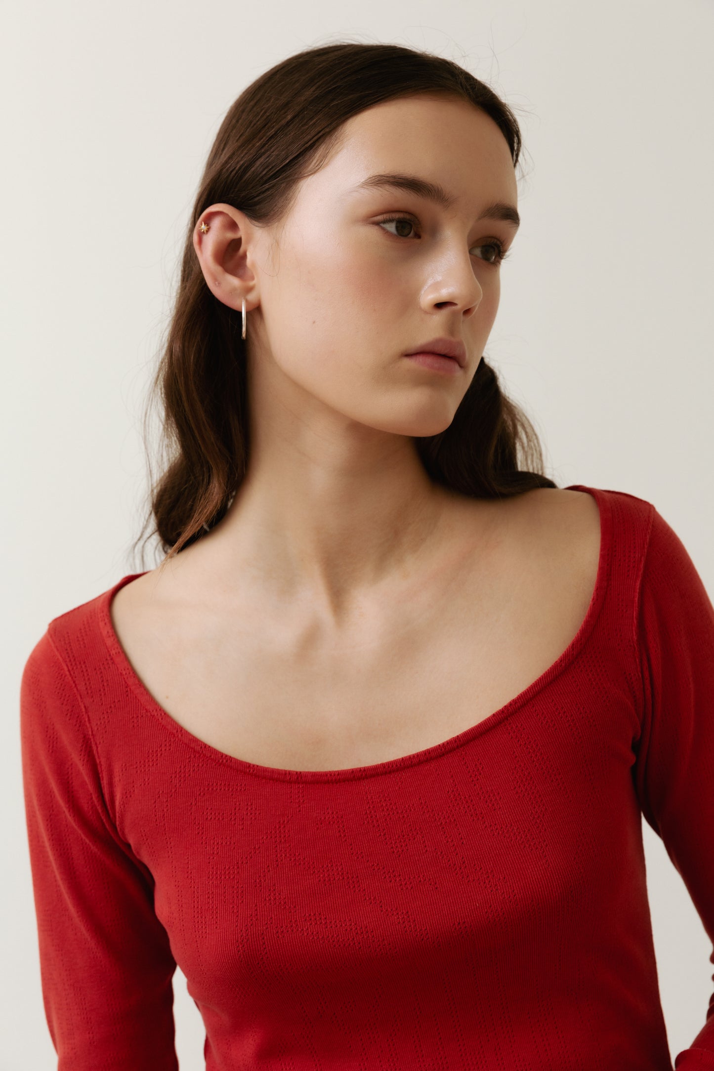 Long Sleeved T-Shirt With Deep Neckline, Poppy