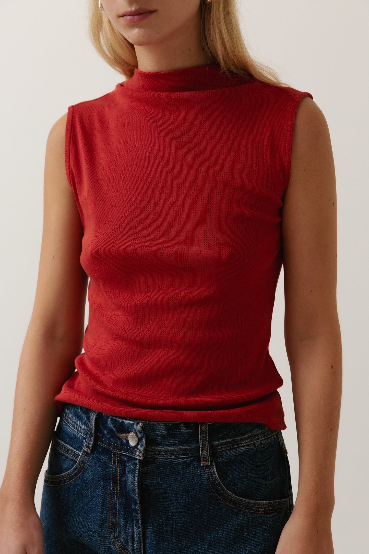 Sleeveless Mock Neck Top, Poppy