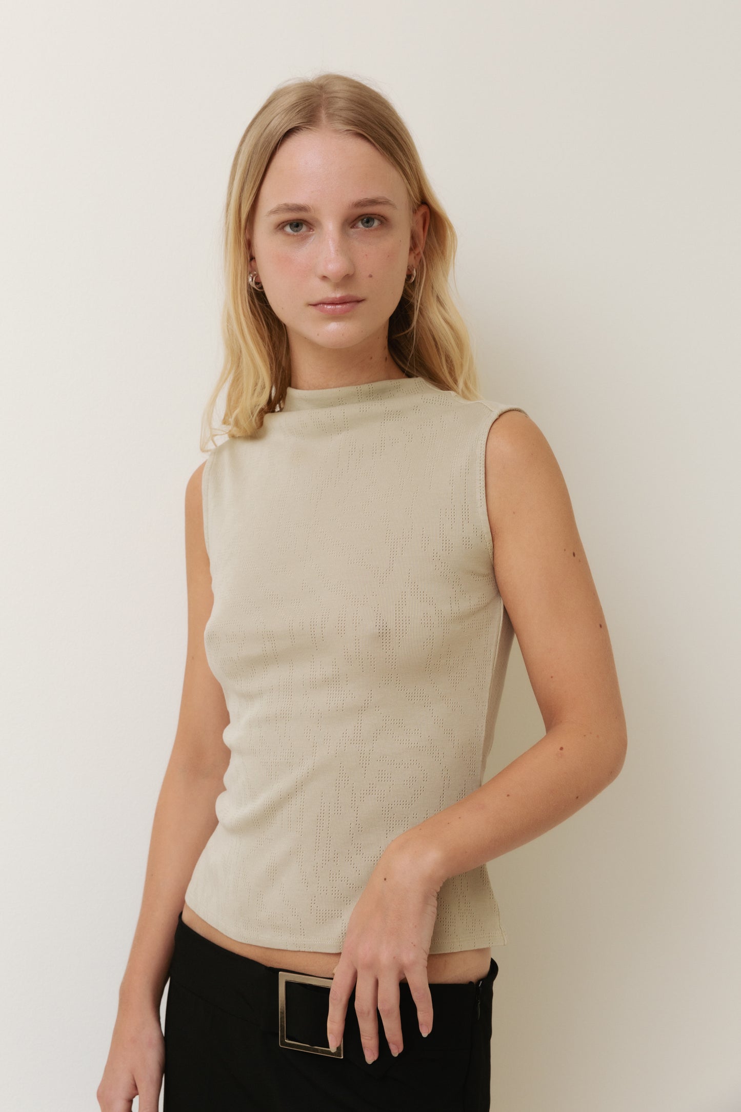 Sleeveless Mock Neck Top, Sage