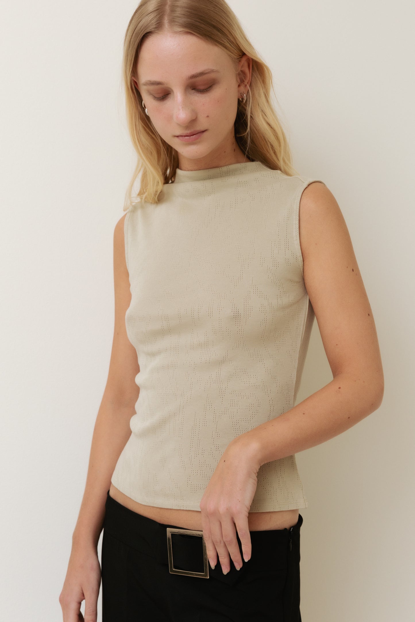 Sleeveless Mock Neck Top, Sage